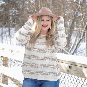 Striped Cream and Brown Women's Sweater